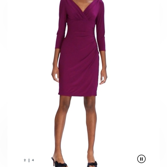 Ralph Lauren Ruched Jersey Surplice Dress Sz14 - Picture 2 of 9